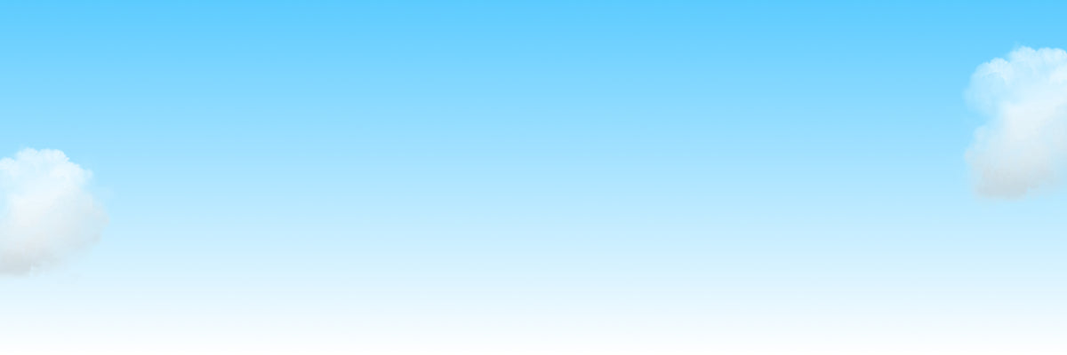 A digital graphic background featuring a bright blue sky gradient with soft white clouds on the left and right sides.