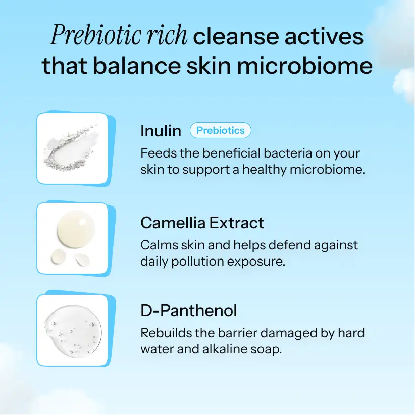 Noorean cleanser key actives — Inulin, prebiotic complex, panthenol, allantoin